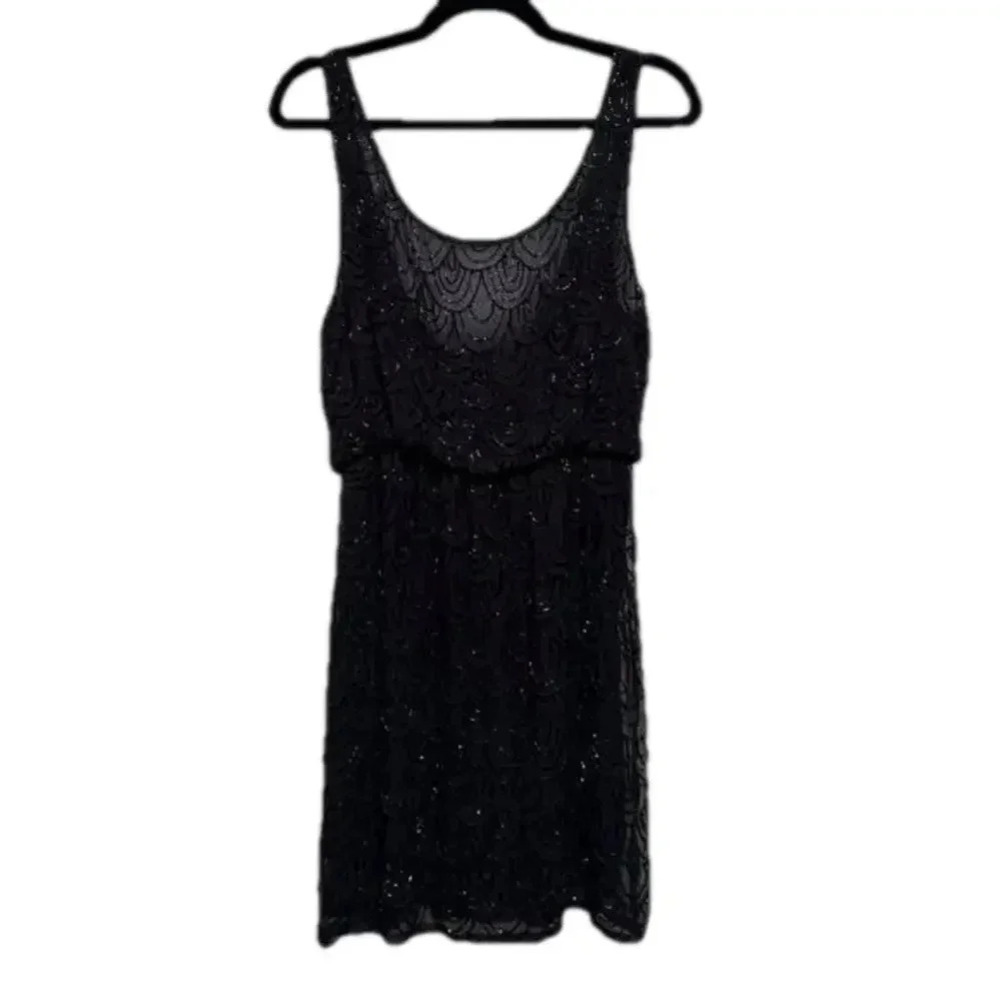 ALICE + OLIVIA 100% Silk Beaded Mini Black Dress Women’s Medium